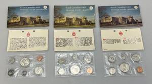 lot 170 image: 19773, 74, & 75 Royal Canadian Mint Uncirculated Coin Sets (SEALED)
