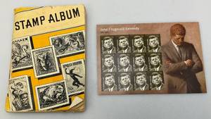lot 176 image: Misc. Stamps In Album And 2016 USPS JFK  12 Stamp Full Sheet