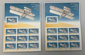 lot 190 image: Two 2002 USPS Full (10) Stamp Sheets  First Controlled Powered Airplane Flight