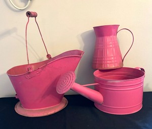 lot 79 image: Pretty Pink Bin, Pitcher and Watering Can