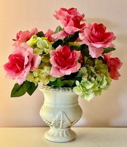 lot 51 image: Pretty Pink Faux Florals in White Vase