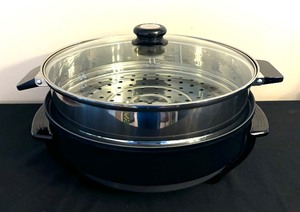 lot 104 image: New T.E. Gourmet Collection Jumbo Skillet with Steamer Basket