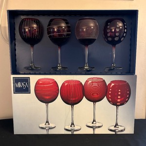 lot 129 image: New Mikasa Cheers Ruby Balloon Stemware Set