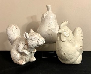 lot 138 image: White Squirrel, Rooster and Pear Decorative Figurines