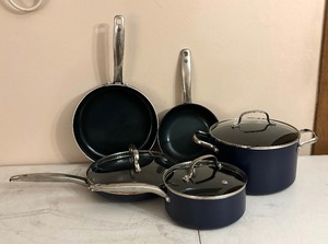 lot 45 image: Set of Blue Diamond Pots and Pans