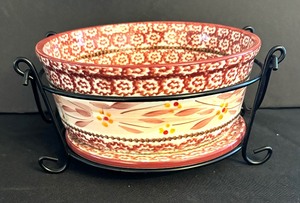 lot 163 image: Temp-Tations Old World Cranberry 3 Piece Serving Piece