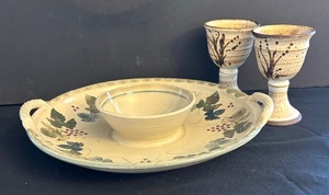 lot 164 image: Pretty Pottery Serving Platter and Goblets