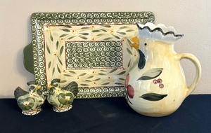 lot 174 image: Temp-Tations Old World Green Platter, SaltPepper Shakers and Pitcher by Temp-Tations and Marketplace
