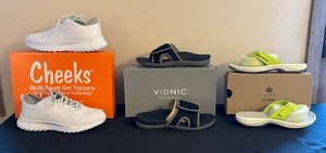 lot 196 image: Three New Pairs of Size 6 Shoes by Vionic, Clarks and Cheeks