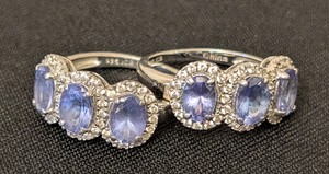 lot 280 image: Pair of Sterling Silver and Tanzanite Rings