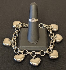 lot 284 image: Stainless Steel Heart Charm Bracelet and Ring