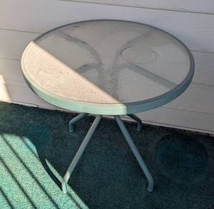 lot 315 image: Small Round Glass Topped Patio Table