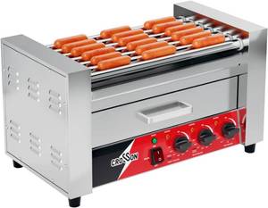 Crosson 7 Roller Hot Dog Grill Cooker Machine with Bun Warmer