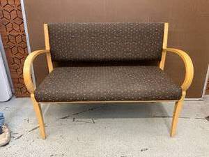 lot 17 image: MSRP $900 High Quality Westin Nielsen Healthcare Reception Waiting Room Loveseat Two-Seater Sofa Chair - In Great Condition 42.5W x 32 Seat Height