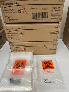 lot 19 image: 3 Cases (1000 each per case) NEW Cardinal Health 6 x 9 Biohazard Transport&nbsp2 mil 3 Wall&nbspBags WZip Closure -Started using these at home for storage - very strong & thick For The Freezer Too This isnt your flimsy ziplock