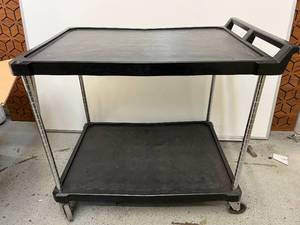 lot 47 image: Metro myCart Plus Utility Cart - Choose-Your-Height Adjustable Heavy Duty Rolling Cart for Home, Commercial and Industrial Use - 2-Shelf, 400 lbs Capacity - 27.7 W x 40.25 L x 36.8-40.8 H - Black