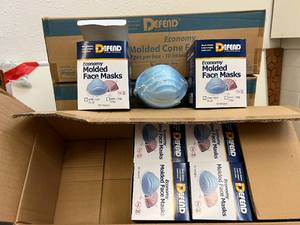 lot 26 image: MSRP $750  3 12 Cases (500 each per case) NEW Defend MK-1007 Economy Molded Blue Face Masks -Preferred By Dentists -quality mask offers a pliable nosepiece with a single band for a cool and comfortable fit