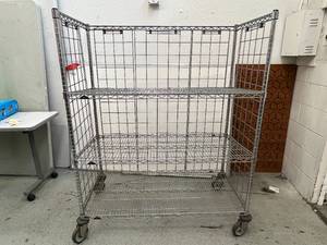 lot 51 image: Heavy Duty METRO Stainless Steel 3 Tier Solid Shelf Utility Cleanroom Mobile Transport Storage Cart Truck - NSF Approved - Excellent Condition 48 x 60 x 24