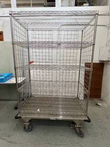 lot 52 image: MSRP $3000 Quantum Aethon Heavy Duty Stainless Steel 5 Tier Solid Shelf Utility Cleanroom Mobile Transport Storage Cart Truck - NSF Approved - Excellent Condition 47.5 x 76 x 24