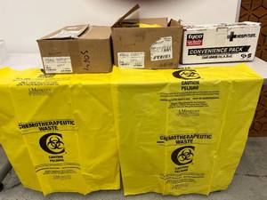 lot 56 image: Medegen Medical Products Chemotherapeutic Waste Bags and Tyco Low Density Can Liners
