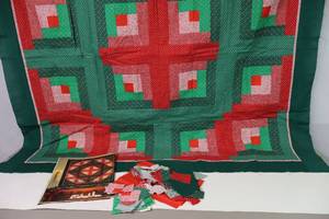 lot 386 image: Quilt Project Near CompleteLog Cabin Holly & Bells Lap Quilt Wall Art