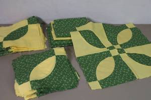 lot 395 image: Quilt Project Started w120 Finished 8x8 Blocks Yellow Green Floral