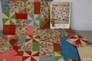lot 397 image: Vintage Quilt Handmade Hand-Stitched Project Started Salad Spinner Wall Art Lap Quilt Blanket