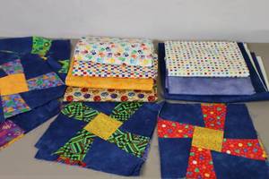 lot 409 image: Quilting Project Started Windmill Lap Blanket Quilt wCoordinating Fabric