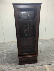 lot 1 image: Cherry Gun Cabinet with KeyLock - Glass Door with Drawer