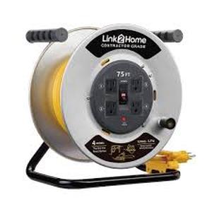 Link2Home 75 ft. 123 Extension Cord Storage Reel with 4 Grounded Outlets and Overload Circuit Breaker    Customer Returns See Pictures