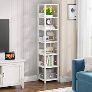 TRIBESIGNS WAY TO ORIGIN Frailey 75 in. White 6-Shelf Tall Narrow Bookcase Bookshelf Storage Rack with Metal Frame for Home Office   Customer Returns See Pictures