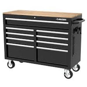 Husky Tool Storage 46 in. W x 18 in. D Mobile Workbench Cabinet in Gloss Black  Customer Returns See Pictures