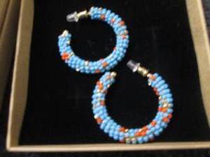 6 Pair Blue Beaded Earrings...