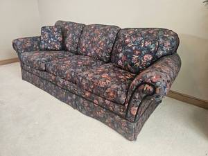 lot 116 image: Funky Retro Floral Sofa with Dark Pastel Upholstery