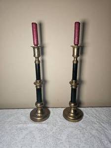 lot 64 image: Tarnished Brass Neoclassical Candleholders