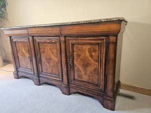 lot 1 image: Handsome Tuscan Styled Sideboard Cabinet with Stone Surface Top