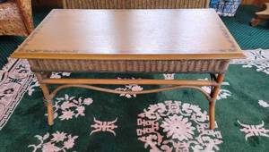 lot 95 image: Natural Wicker Cocktail Table with Ivy Stencil and Green Accent