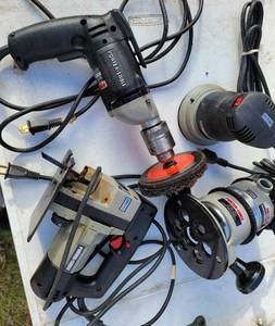 lot 224 image: Porter Cable Hand Tool Kit  Router, Jig Saw, Drill, Orbit Sander
