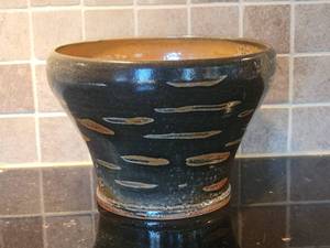 lot 49 image: SIGNED Fabulous Studio Art Pottery Glazed Centerpiece Vase - Black  Earthy Orange