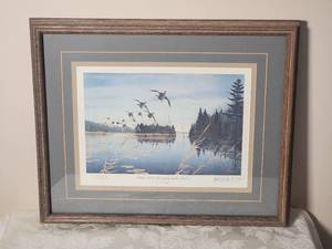 lot 42 image: SIGNED Fine Art Naturalist Print - Les Kouba - Black Ducks Surveying Jasper Creek