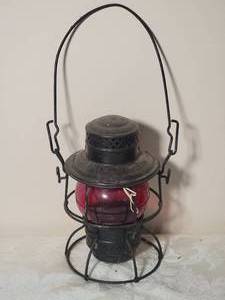 lot 23 image: Antique Adlake Kero Kerosene Railroad Lantern with Red Glass