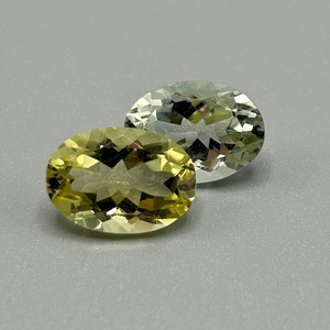 10.70 Carat Light Green to Yellow Quartz Oval Faceted Cut - Set of 2 Loose Stones