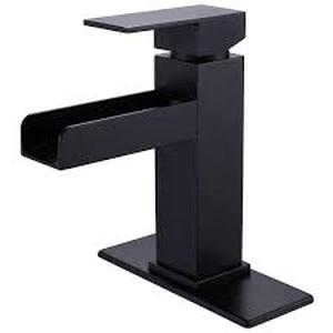 lot 31 image: AIMADI Single-Handle Single-Hole Waterfall Bathroom Faucet with Deckplate Modern Brass Bathroom Basin Taps in Matte Black Customer Returns See Pictures