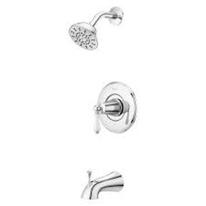 lot 37 image: Pfister Courant Single-Handle 1-Spray Tub and Shower Faucet with White Ceramic Lever Handle in Polished Chrome (Valve Included) Customer Returns See Pictures
