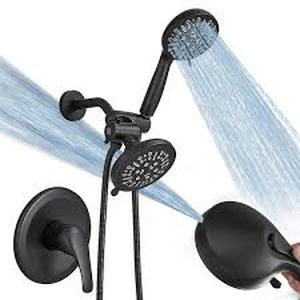 lot 38 image: BWE Single Handle 1-Spray Round Rain Shower Faucet Combo Set 1.8 GPM with Dual Function Pressure Balance Valve in. Black  Customer Returns See Pictures