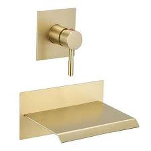 lot 42 image: BWE Widespread Waterfall Single Handle Wall Mounted Tub Faucet Bathtub Filler in Brushed Gold Customer Returns See Pictures