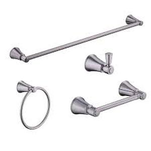 lot 50 image: Lot of Glacier Bay Melina 4-Piece Bath Hardware Set with 24 in. Towel Bar, TP Holder, Towel Ring and Robe Hook in Matte Black Customer Returns See Pictures