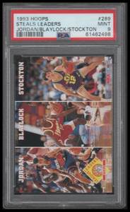 lot 25 image: PSA 9 1993 Hoops Steal Leaders Michael Jordan #289