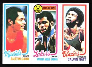lot 39 image: 1980 Topps Kareem Abdul-Jabbar, Austin Carr & Calvin Natt