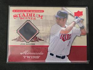 lot 157 image: 2008 UD A Piece of History Stadium Scenes Jersey Joe Mauer #SS32